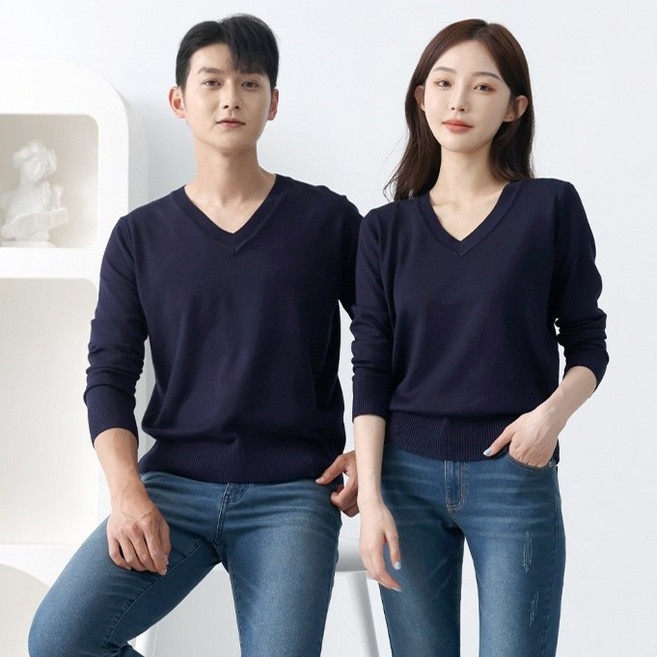 턴키 남여공용 기본 브이넥 스판 니트 티셔츠 FT-081