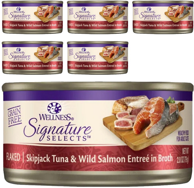 WELLNESS 寵物健康 SS 名廚特選主食罐 貓用, 鮮鮪魚片 + 野生鮭魚, 79g, 6罐
