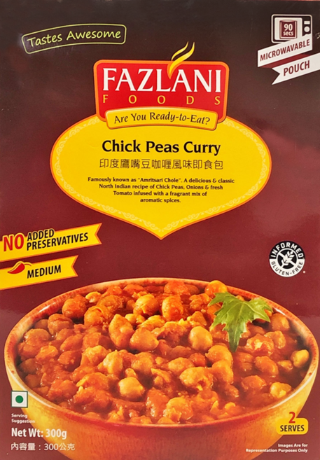 FAZLANI 印度鷹嘴豆 咖喱風味 即食包, 300g, 1盒