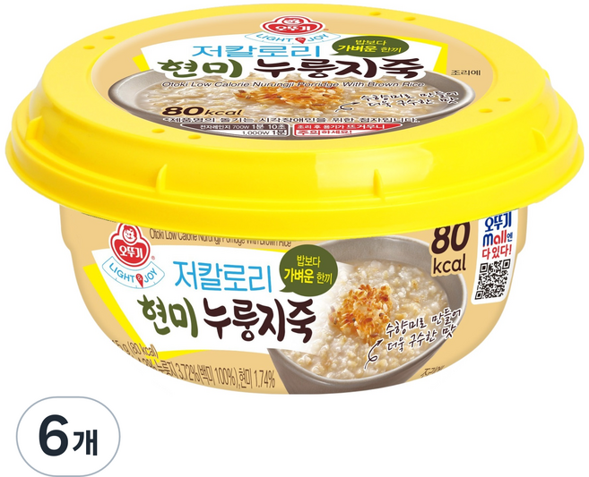 오뚜기 라이트 앤 조이 저칼로리 현미 누룽지죽, 215g, 6개