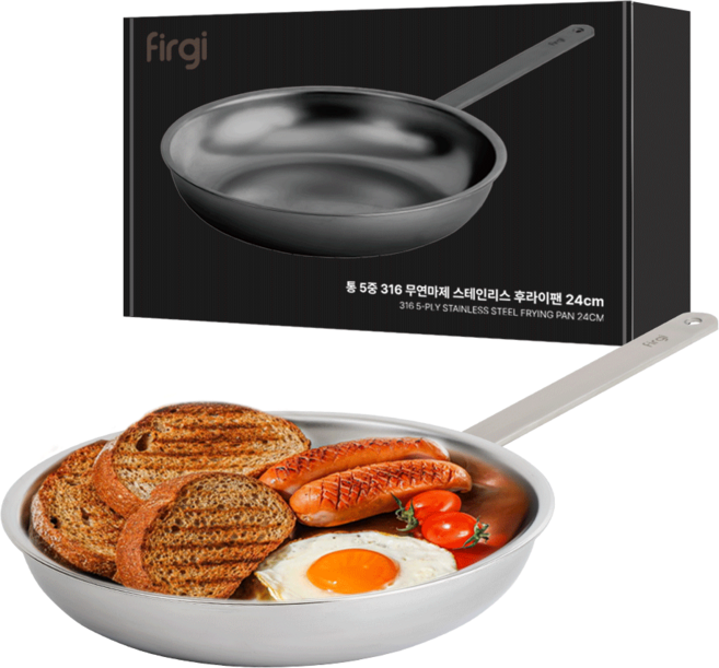퍼기 인덕션 무연마제 통 5중 스텐 316 후라이팬, 24cm, 1개
