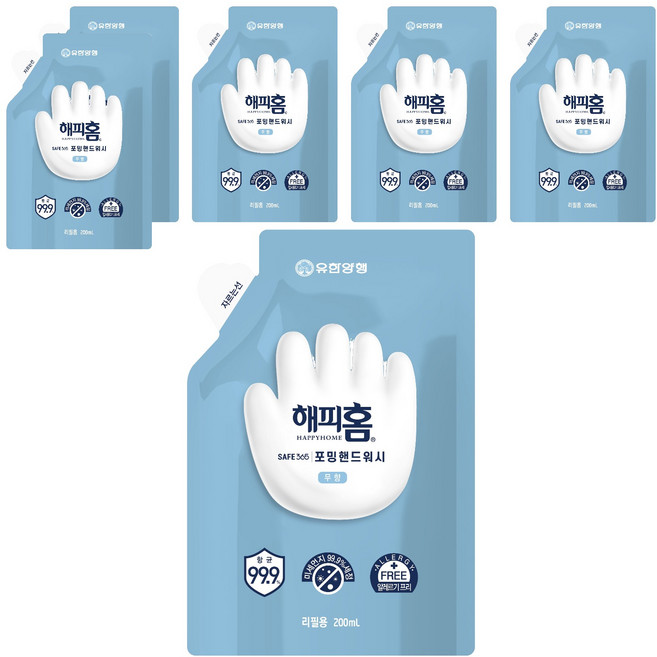 해피홈 SAFE365 포밍 핸드워시 무향 리필, 200ml, 6개