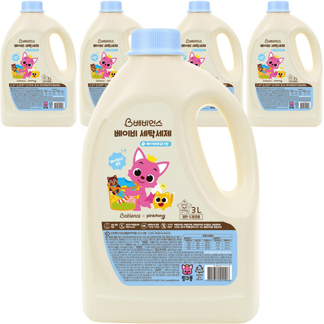 베비언스 베이비 세탁세제 베이비파우더향, 3L, 5개