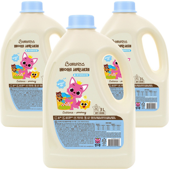 베비언스 베이비 세탁세제 베이비파우더향, 3L, 3개