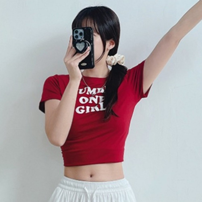 젤루나 여성용 라운드넥 레터링 슬림핏 반팔 티셔츠 TH-36