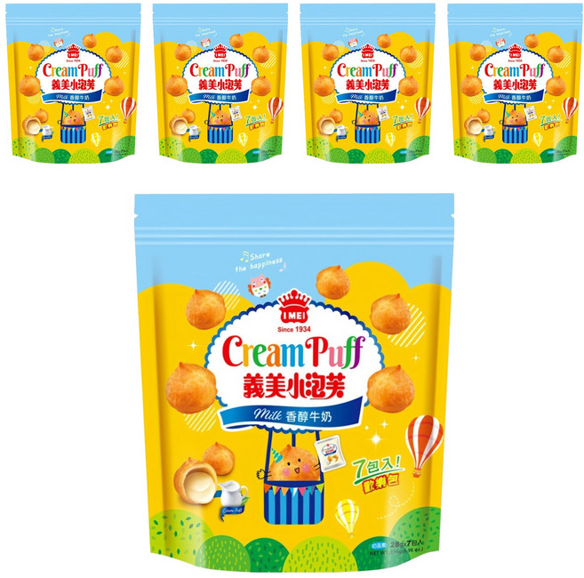義美 小泡芙歡樂包 香醇牛奶, 196g, 5袋