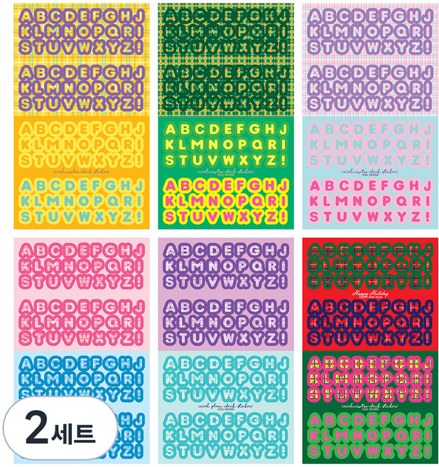 Iciel design 字母可撕除貼紙 格紋6款A套組, 混合顏色, 2套