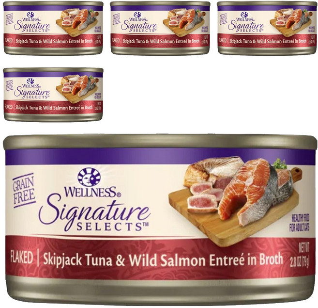 WELLNESS 寵物健康 SS 名廚特選主食罐 貓用, 鮮鮪魚片 + 野生鮭魚, 79g, 5罐