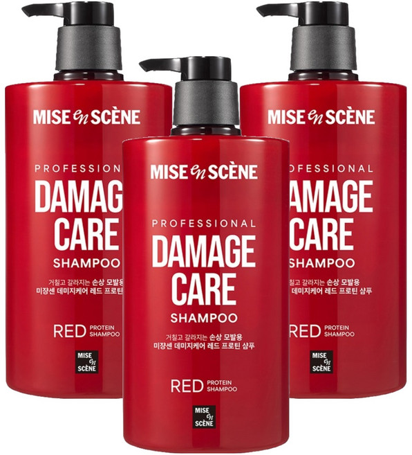 미쟝센 데미지케어 레드 프로틴 샴푸, 1L, 3개