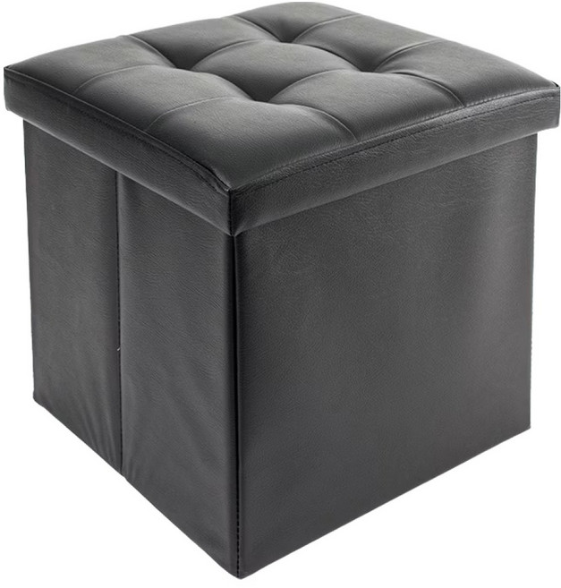 仿皮革收納凳 38 x 38cm, 黑色, 1個