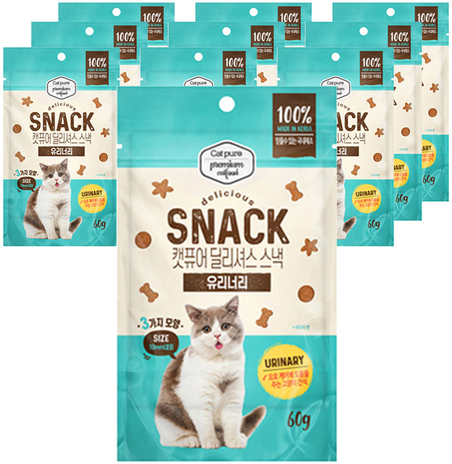 캣퓨어 고양이 딜리셔스 스낵, 10개, 60g, 유리너리