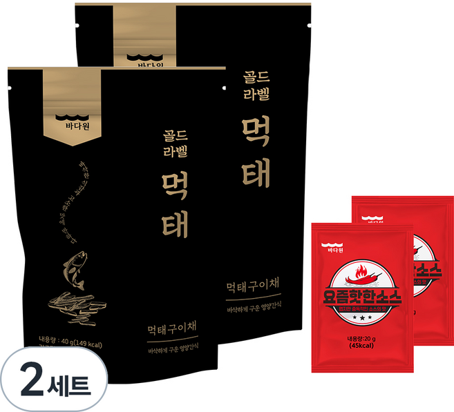 바다원 골드라벨 먹태 40g x 2봉 + 요즘 핫한소스 20g x 2봉 세트, 2세트