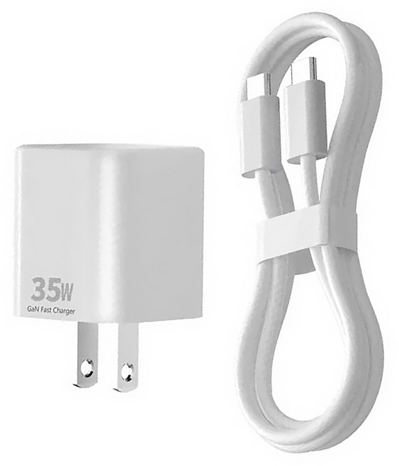 iPhone16&15充電套組 35W GaN氮化鎵PD快充單孔充電器套組 蘋果16&15充電頭豆腐頭 附Type-C to Type-C線, 白色, 1組