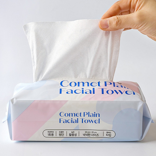 코멧 플레인 일회용 페이스 타올 파우치, 100개입, 1개