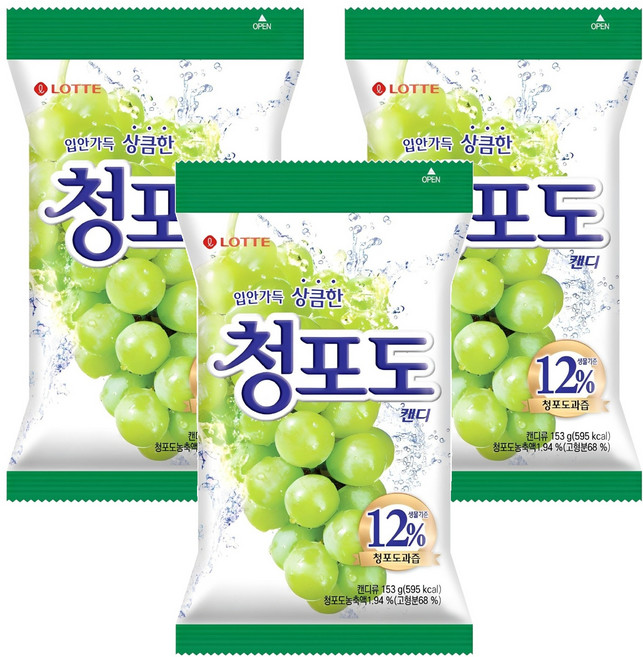 롯데웰푸드 청포도 캔디, 153g, 3개