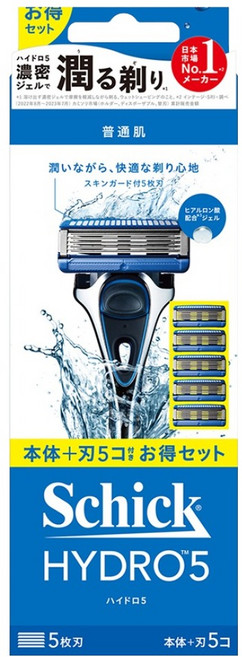 Schick 舒適牌 水次元5 刮鬍刀刀把 + 刀片 5個, 1組, 1盒