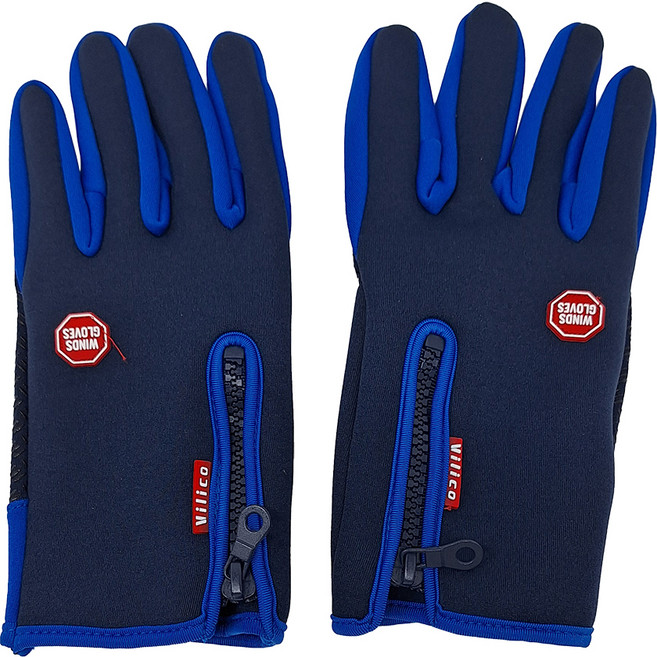 Vilico 秋冬騎自行車防滑觸屏手套 保暖搖粒絨 超彈性質感 舒適貼合 三指觸控設計 靈敏觸屏 操作方便 防風防水防寒 適合登山, 藍色
