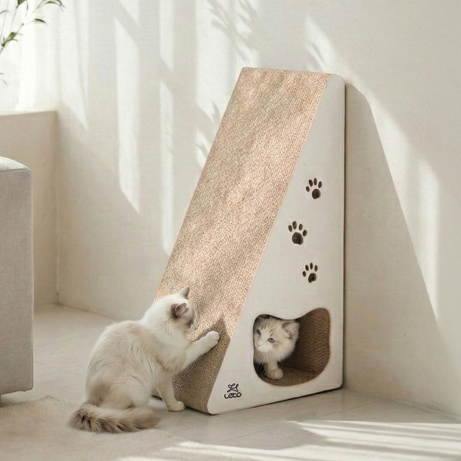 레토 고양이 숨숨집 하우스형 수직 스크래처 80cm, 화이트, 1개