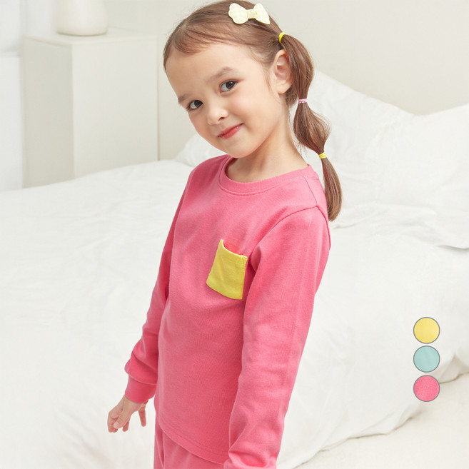 롤리트리 아동용 30수 후라이스 솔리드 포켓 9부 실내복 상하의 세트