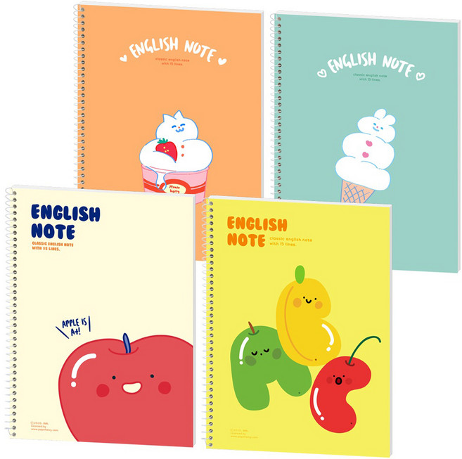 포포팬시 맬렁이 영어노트, 혼합색상, 4개