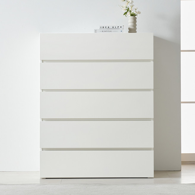 베이스 속 깊은 광폭 서랍장 1000 방문설치, 화이트, 5단