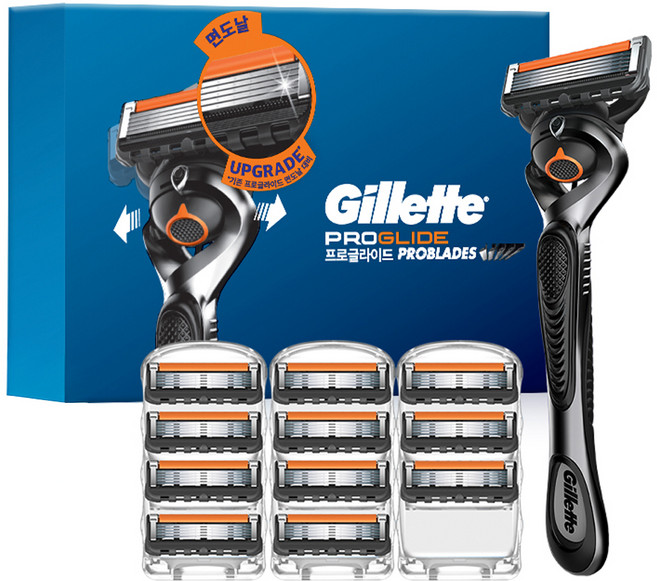 질레트 정품 프로글라이드 매뉴얼 면도기 핸들 + 면도날 12p, 13개, 1세트