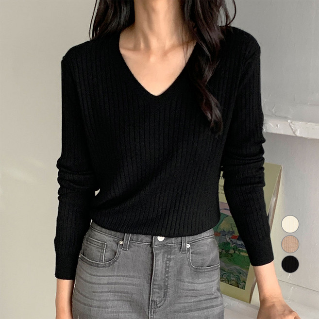 afinar 女款寬鬆V領長版針織衫