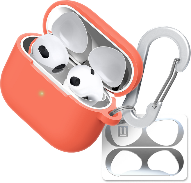 슈퍼디비전 실리콘 젤리 키링 에어팟 3세대 케이스 + 철가루 방지 스티커, 버밀리온, 1개