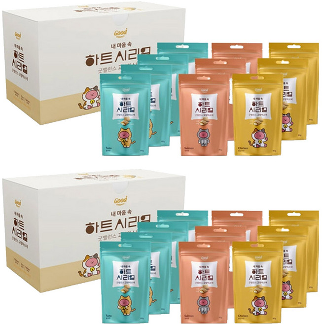 굿밸런스 고양이 간식 하트시리얼 참치맛 4p + 닭고기맛 3p + 연어맛 3p, 참치맛 + 닭고기맛 + 연어맛, 800g, 2세트