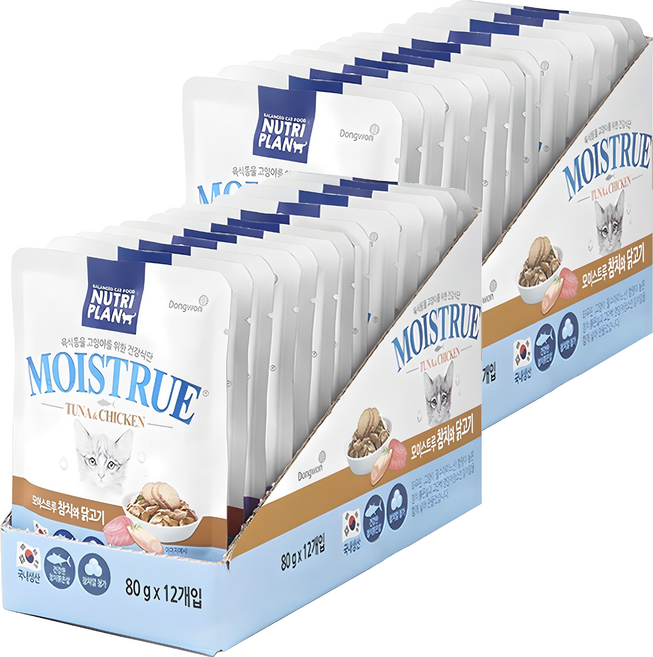 동원뉴트리플랜 모이스트루 고양이 파우치, 혼합맛(참치/닭고기), 80g, 24개