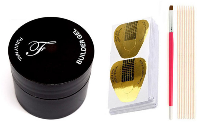 DIY光感延長美甲用具組, Builder Gel 12g + 凝膠泡沫紙 100p + 指甲刷 + 木棒 10p, 1套