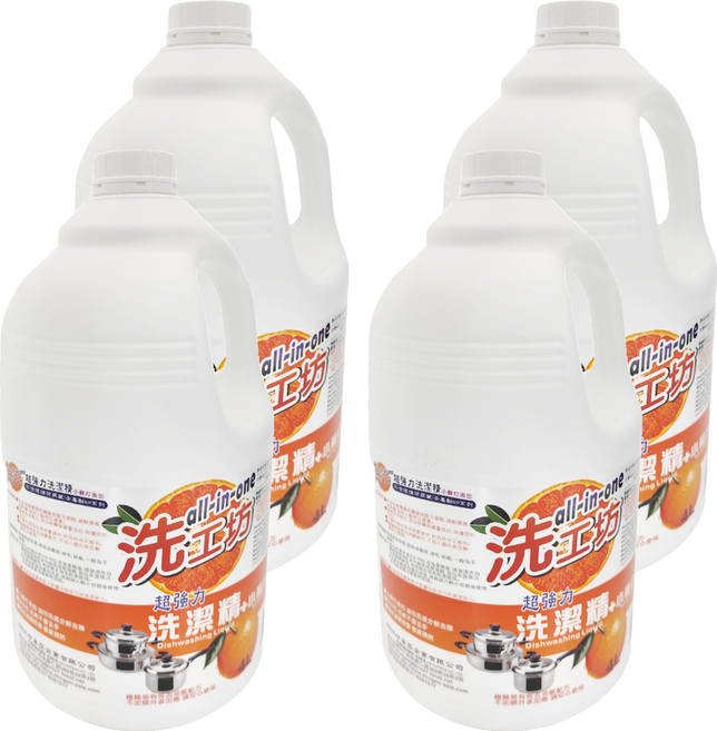 all-in 洗工坊 洗潔精 小蘇打橘皮油, 4L, 4桶
