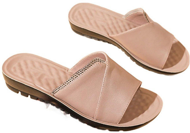 真皮頭層牛皮乳膠軟墊女士防滑室外拖鞋 LS33, 香芋, 1雙