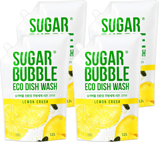 슈가버블 친환경 주방세제 레몬 크러쉬 리필, 1.2L, 4개