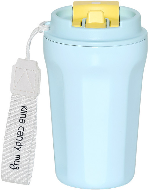 클리나 캔디머그 스텐 보온보냉 빨대 텀블러, 블루레몬, 380ml, 1개