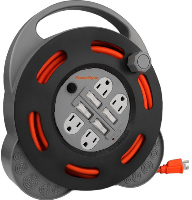 PowerSync 群加 工業用4開4插輪座延長用電源線組 3孔 TX44F310, 10m, 黑色, 1個