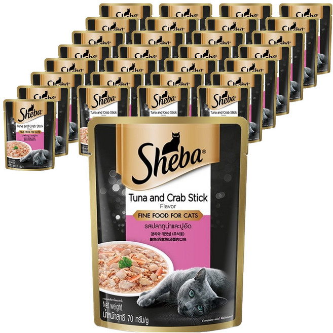 쉬바 고양이 주식 파우치, 참치+게살, 70g, 48개