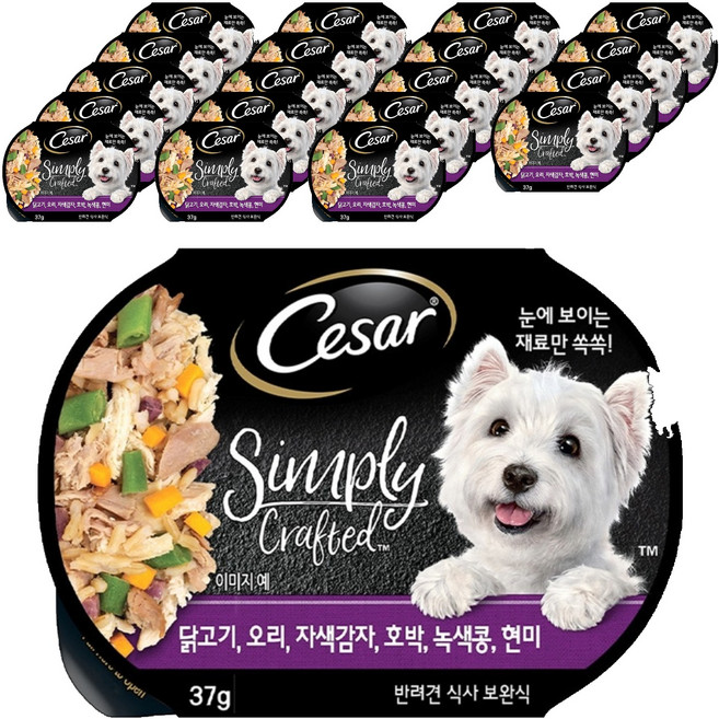 시저 1세 이상 강아지 심플리 크래프티드 습식사료, 닭+오리, 37g, 20개