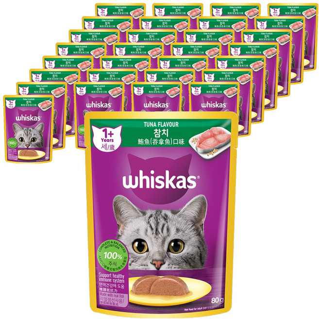 위스카스 어덜트 고양이 습식사료, 참치, 80g, 48개