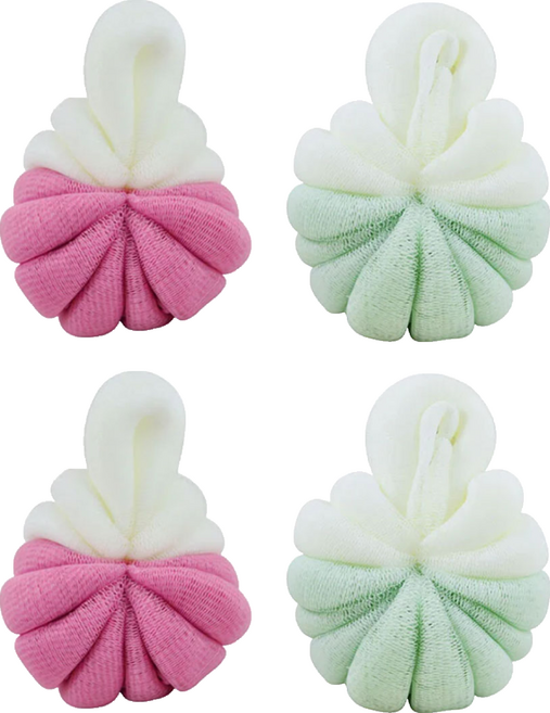 BEER BEAR 皮久熊 肌觸感沐浴球 15 x 10cm, 粉色 + 綠色, 1個, 4個