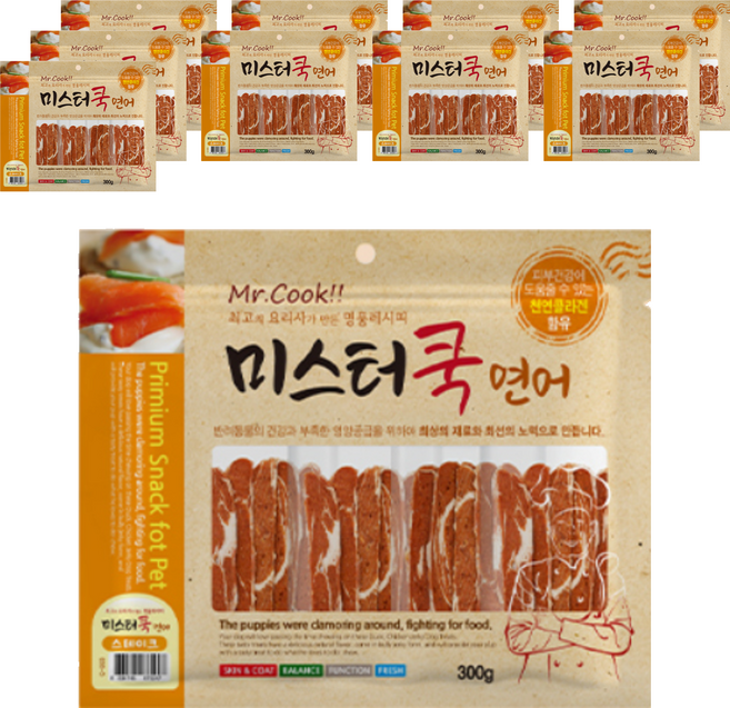 미스터쿡 강아지 스테이크 건조간식, 연어, 160g, 10개