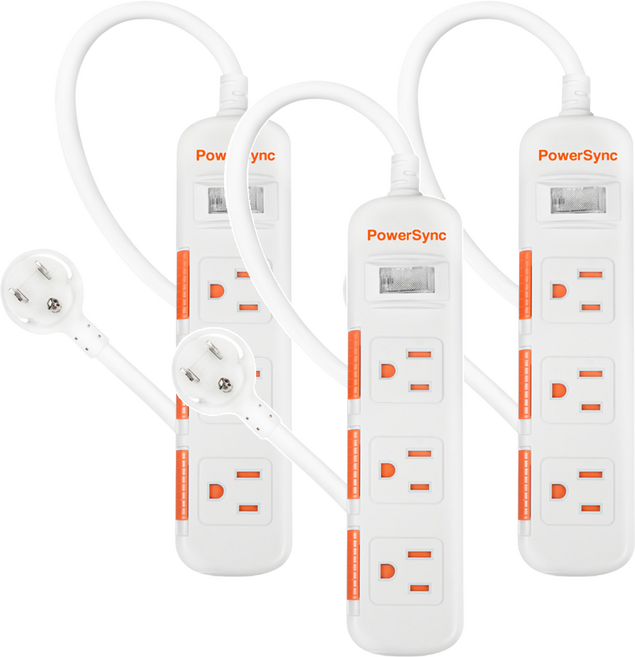 PowerSync 群加 1開3插滑蓋防塵防雷擊延長線 3孔 TPS313DN9018, 白色, 3個, 1.8m
