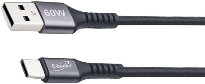 E-books XA38 鋁製USB-A to C 60W充電傳輸線, 1m, 黑色, 1條