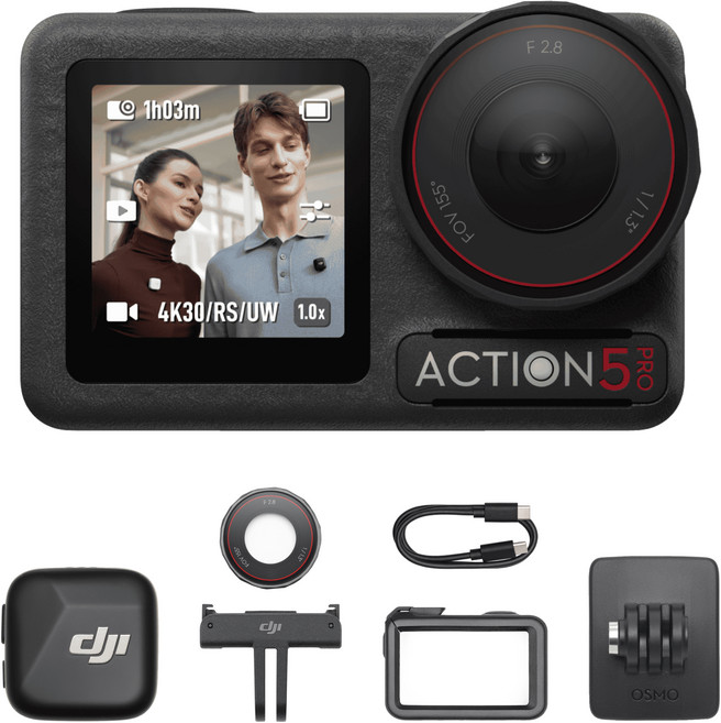 DJI 오즈모 액션 5프로 브이로그 콤보 액션캠 + Mic Mini 세트, Osmo Action 5 Pro 브이로그 콤보 (DJI Mic Mini 포함) / AC004, 혼합색상, 구성품6종+부속품11종