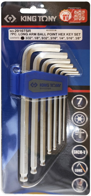 KING TONY 金統立 專業級工具 長型球頭六角扳手組 KT20107SR 7件式, 1組
