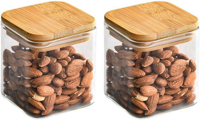 인블룸 원목뚜껑 사각 내열유리병, 2개, 480ml