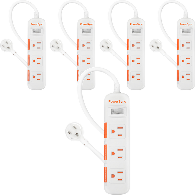 PowerSync 群加 1開3插滑蓋防塵防雷擊延長線 3孔 TPS313DN9018, 白色, 5個, 1.8m