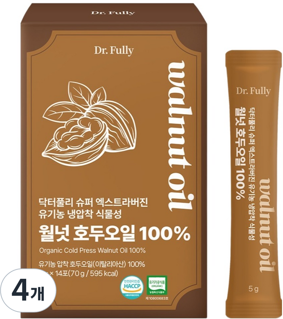 닥터풀리 슈퍼 엑스트라버진 유기농 냉압착 식물성 월넛 호두오일 14p, 4개, 70g