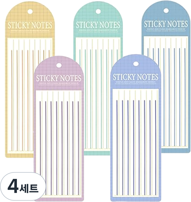 長款索引標籤螢光透明線條貼紙 5款組, 4套, 800入