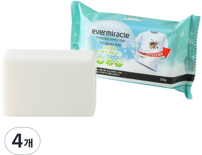 에버미라클 EM 발효 식물성 세탁비누, 250g, 4개